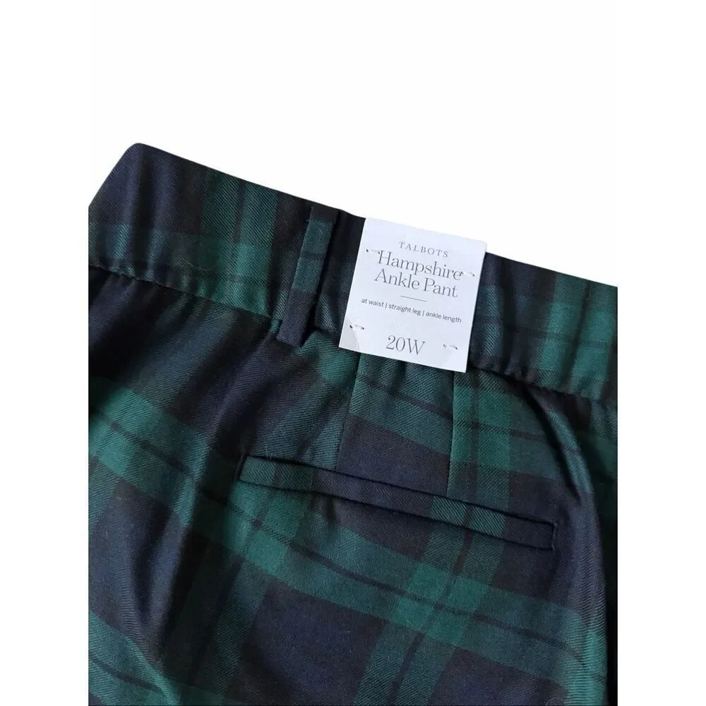 TALBOTS pants HAMPSHIRE ANKLE NEW Wool Blend BLACK Green WATCH PLAID size 20W Pl